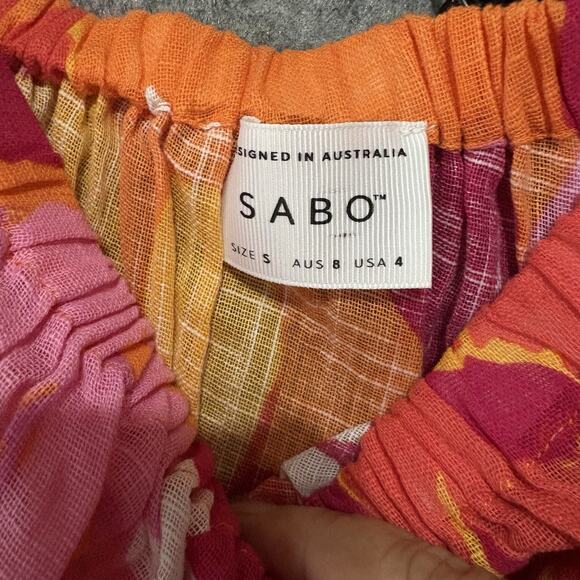 Sabo Short Set Women Sz XS - S Orange Red Lightweight Sheer Tropical - SIZE NOTE - Picture 6 of 14